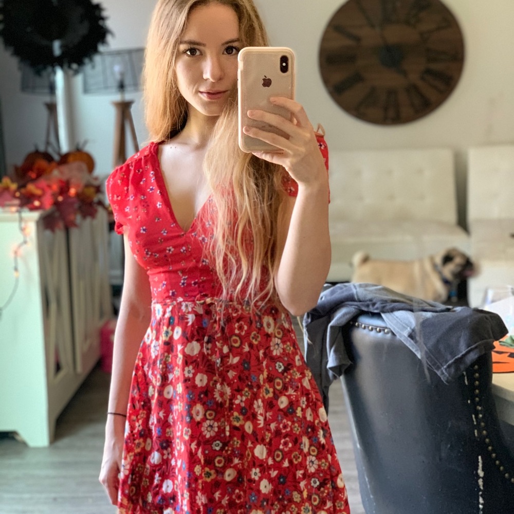 Red floral dress vintage